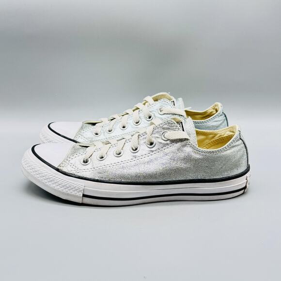 Converse Shoes Womens 7 Silver Blue Metallic Low Top Ox Chuck Taylor All Star - Picture 4 of 11